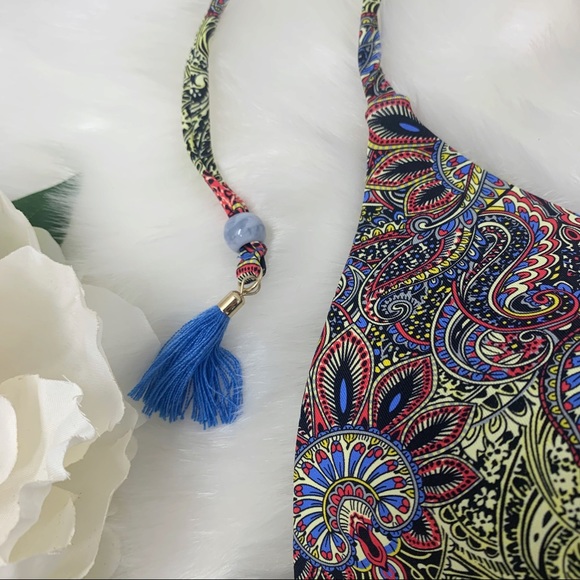 SYLVIE paisley triangle bikini top tie neck tassel - Picture 3 of 7